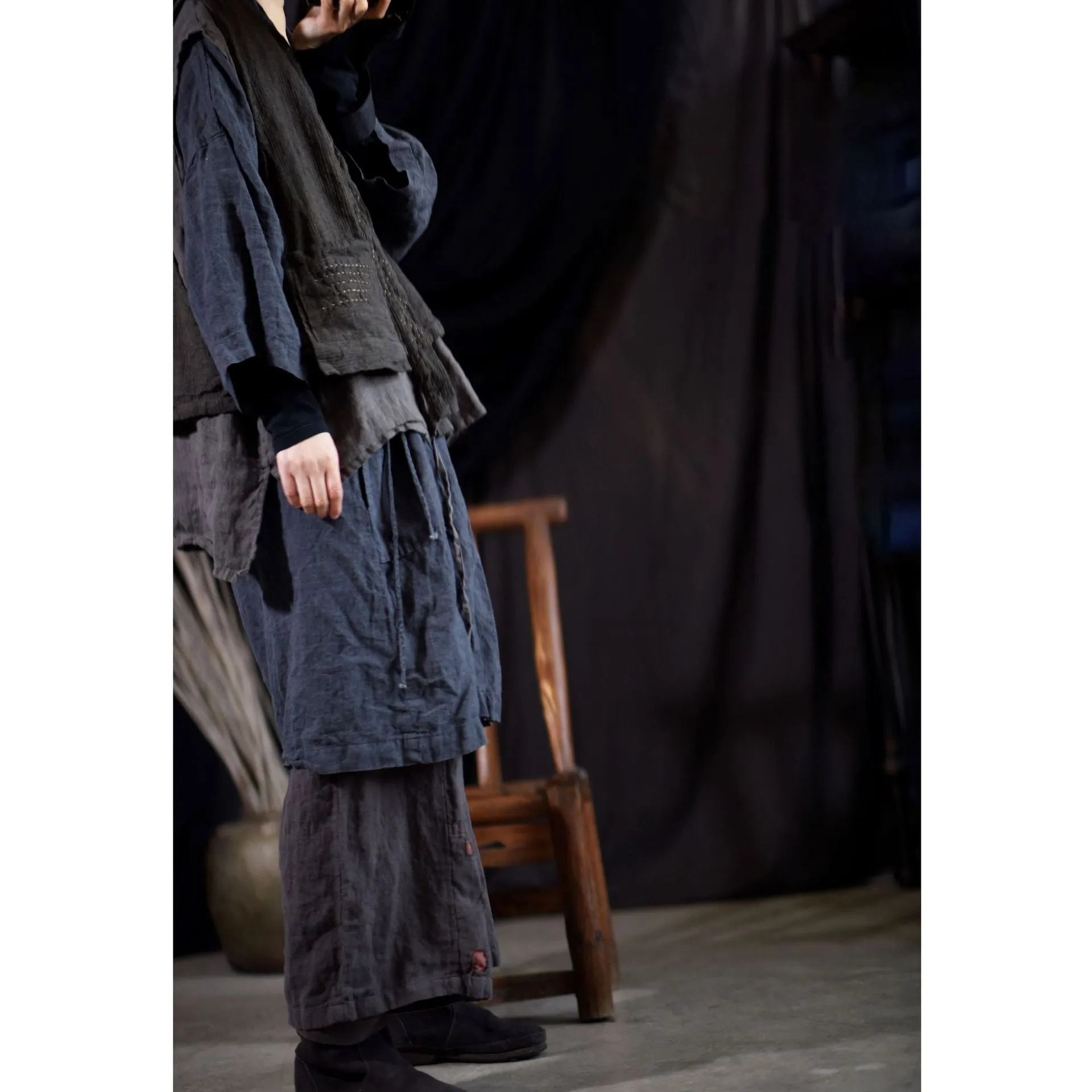 Layered Pocket Linen Vest