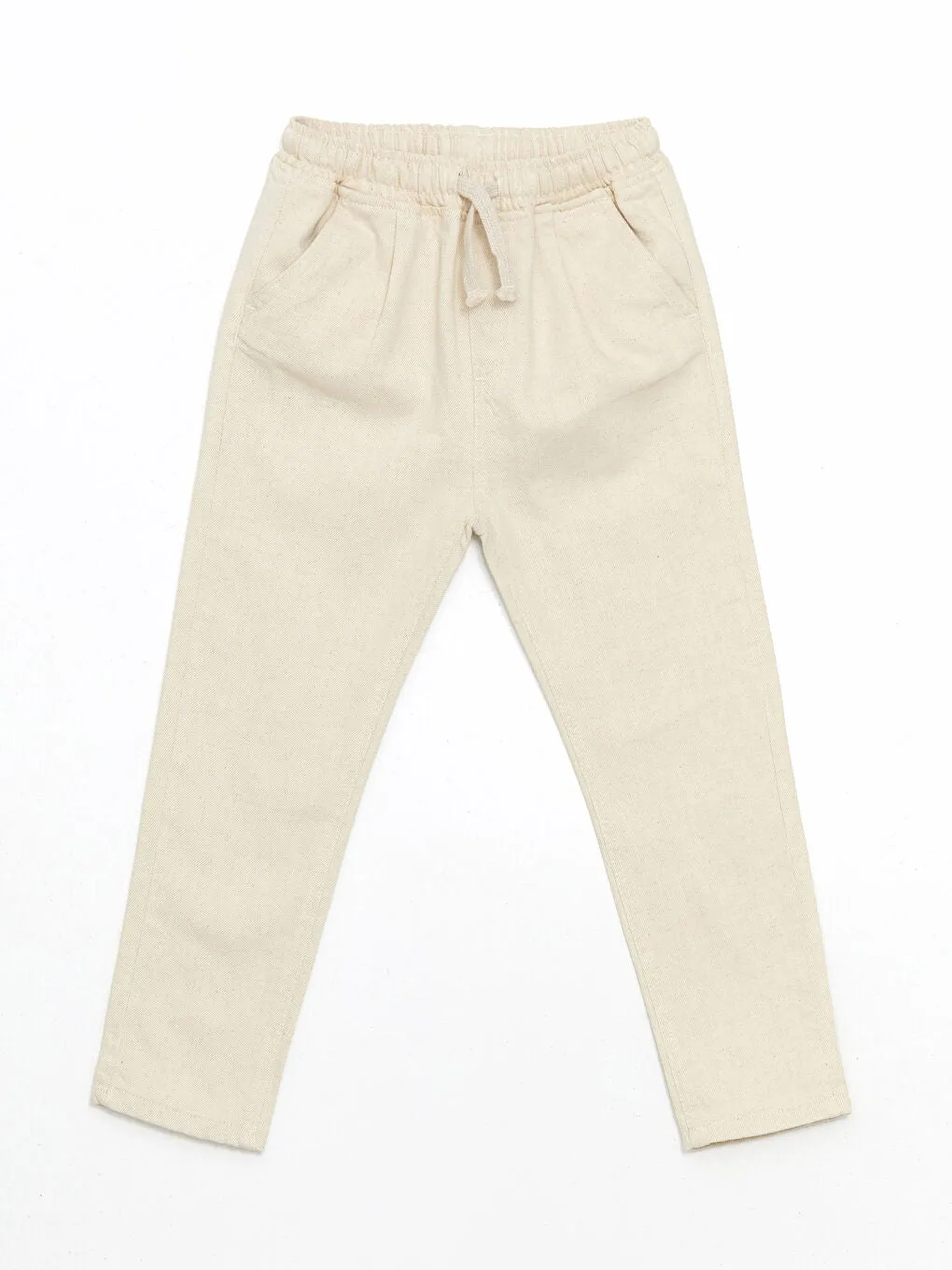 LCW Kids Beige Elastic Waist Basic Linen Boy Trousers