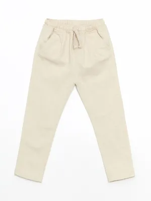 LCW Kids Beige Elastic Waist Basic Linen Boy Trousers