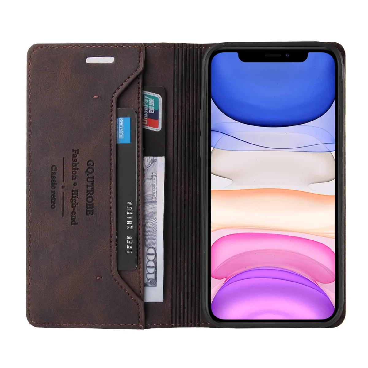 Leather Wallet Flip iPhone RFID-Block Phone Case