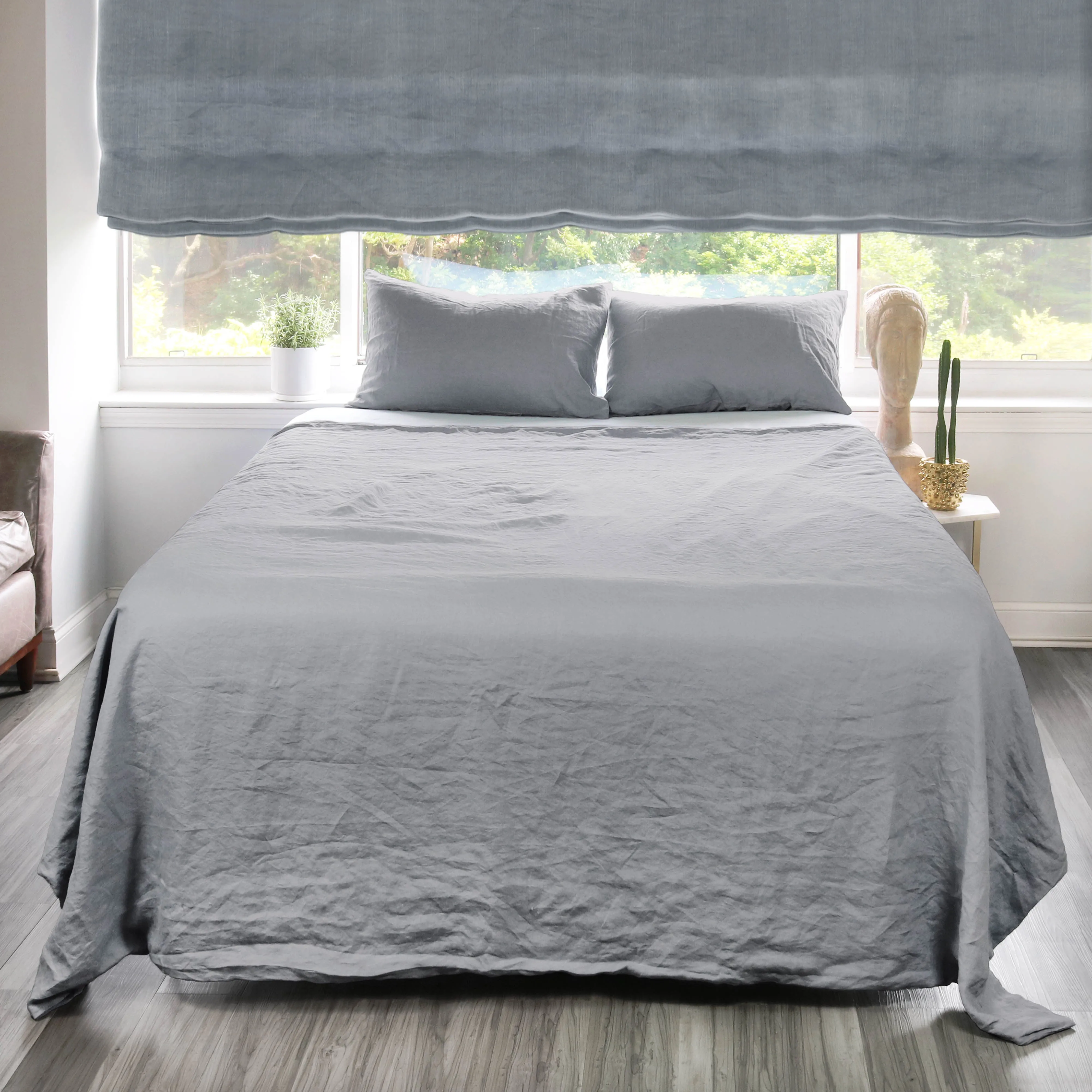 Light Gray Stonewashed Duvet Cover Set Organic 100% French Linen