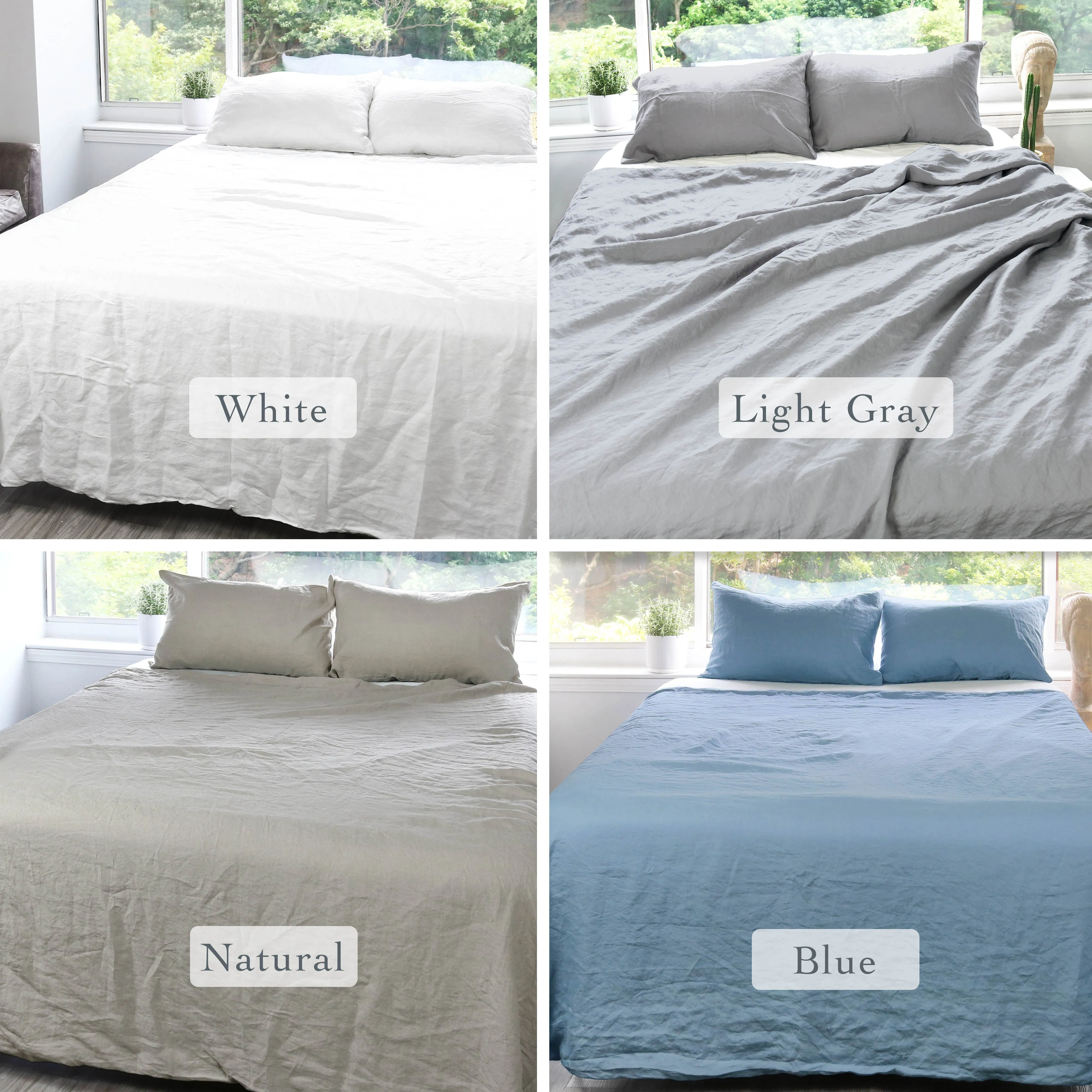 Light Gray Stonewashed Duvet Cover Set Organic 100% French Linen