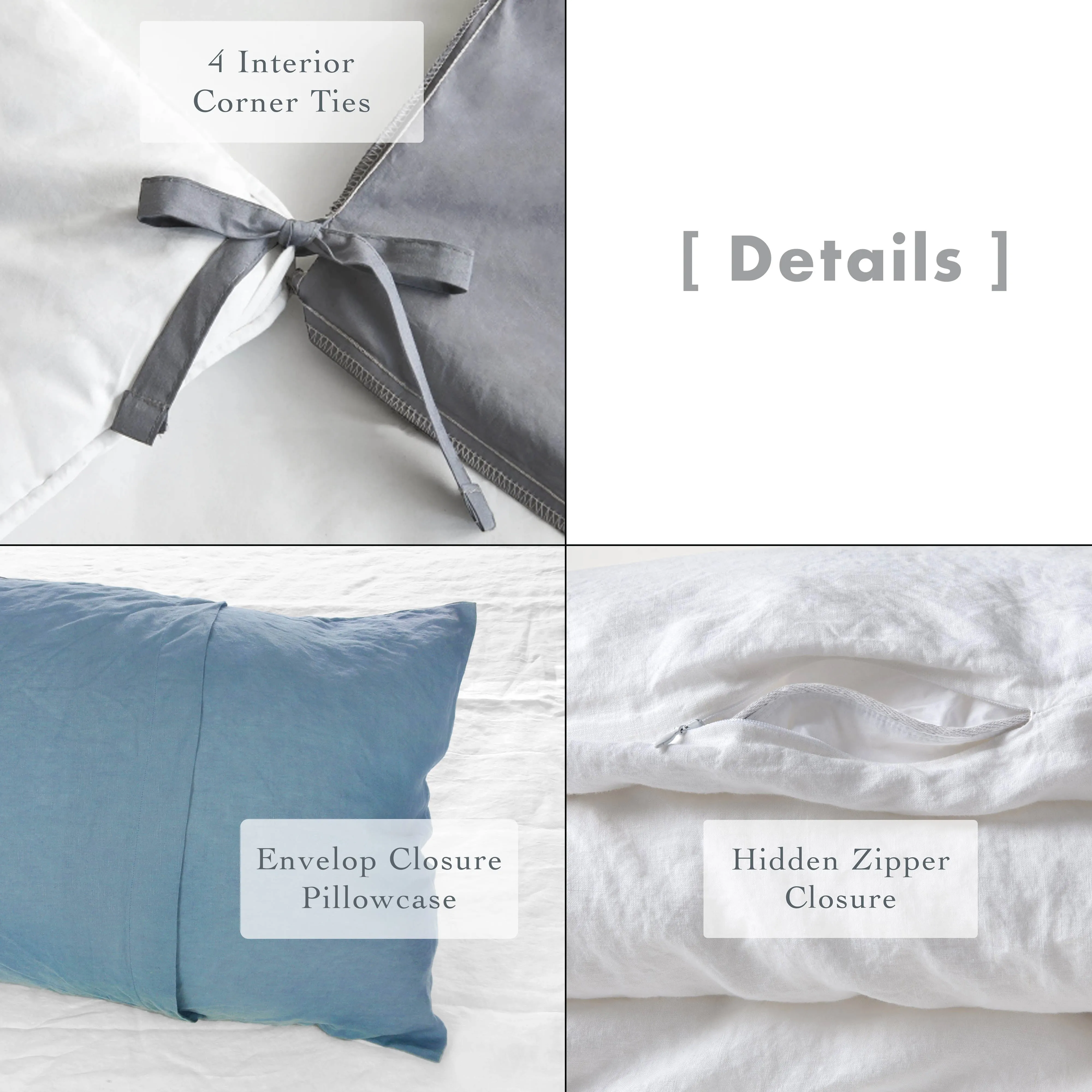 Light Gray Stonewashed Duvet Cover Set Organic 100% French Linen