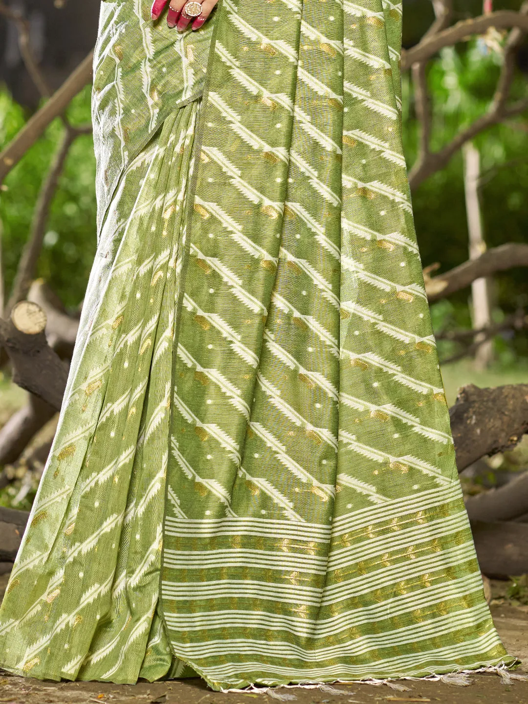 Light Green Linen Cotton Saree