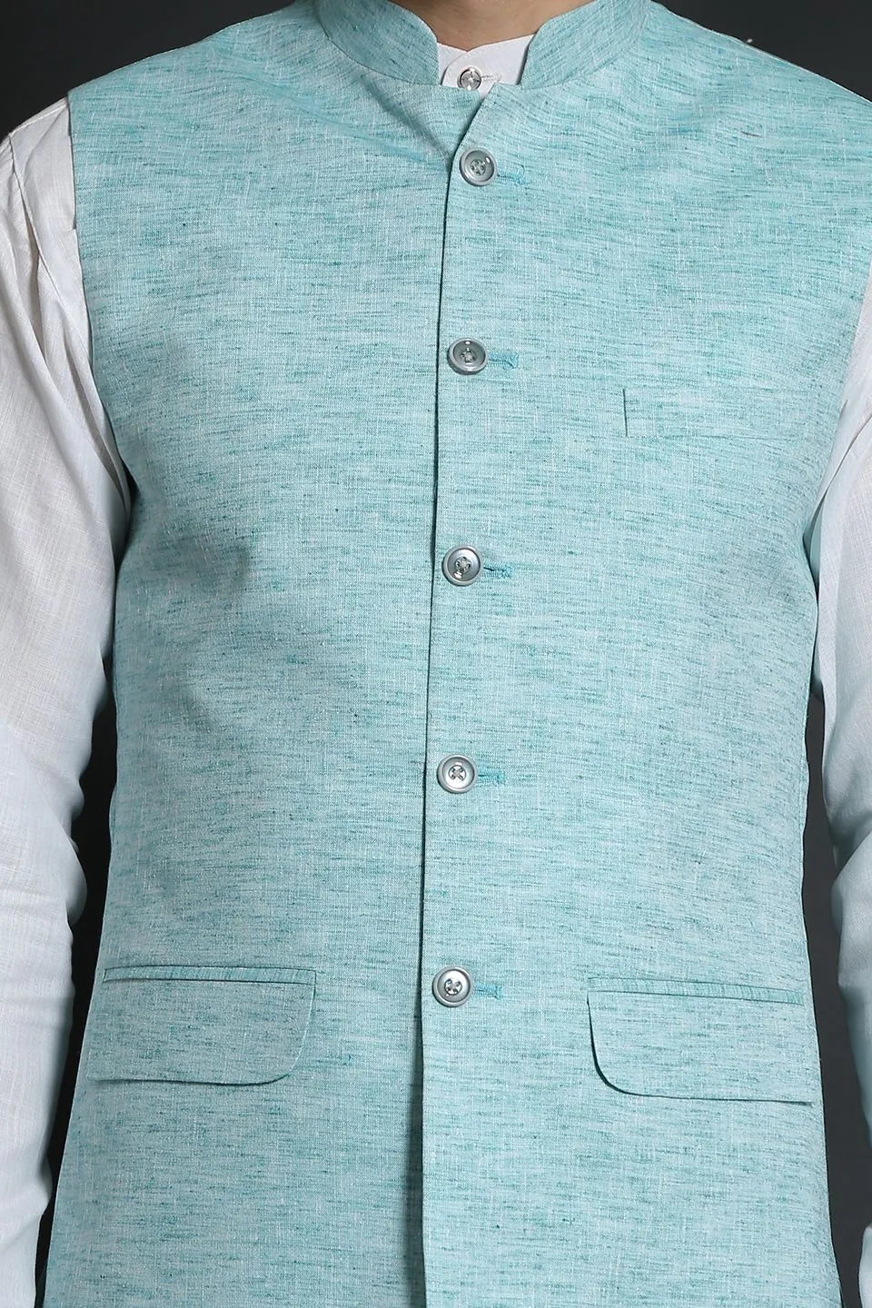 Linen Cotton Green 1 Modi Nehru Jacket