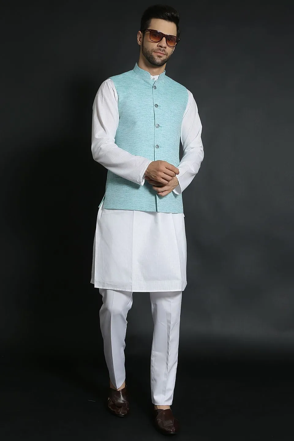 Linen Cotton Green 1 Modi Nehru Jacket