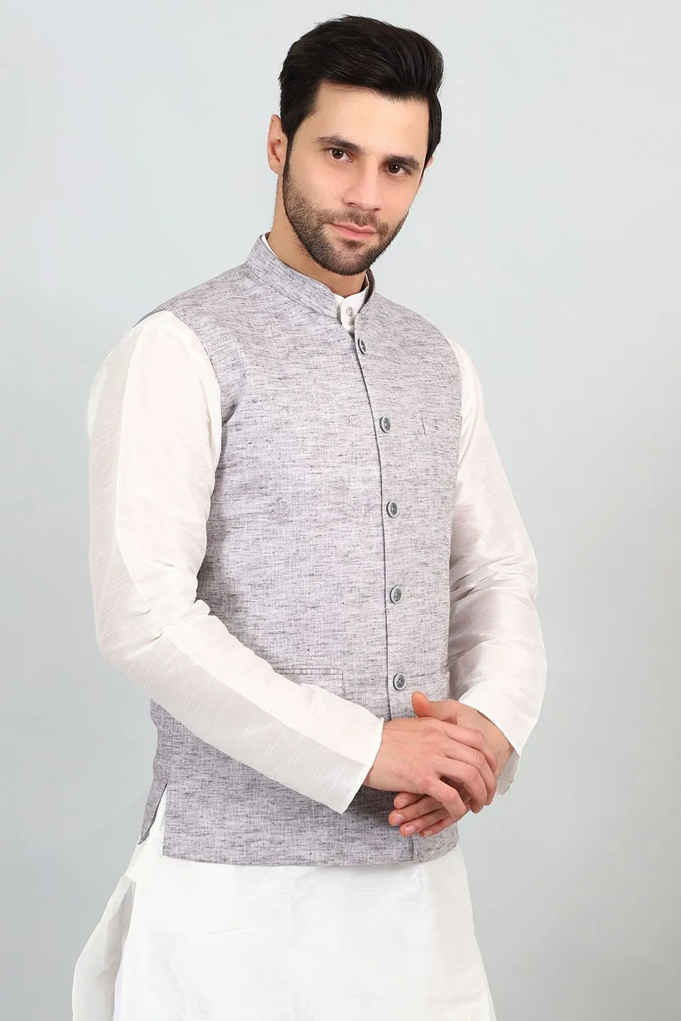 Linen Cotton Grey Modi Nehru Jacket