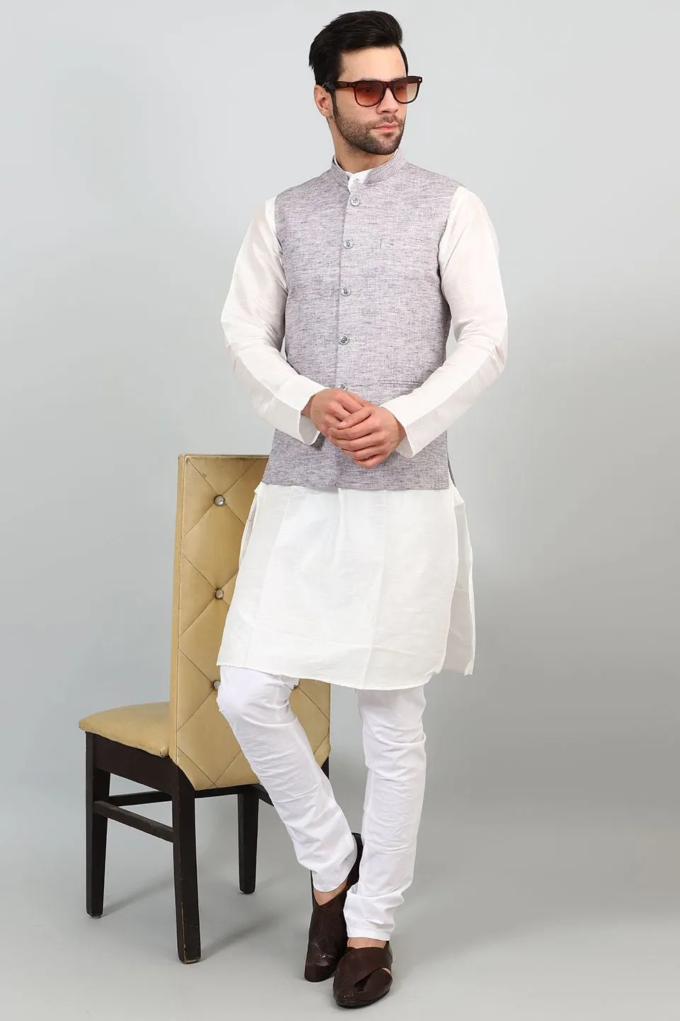 Linen Cotton Grey Modi Nehru Jacket