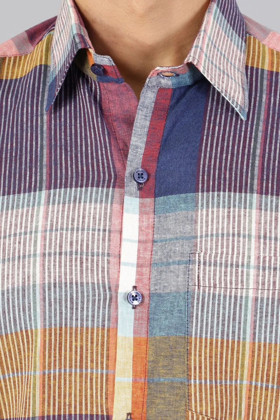 Linen Cotton Multicolored Checkered Shirt