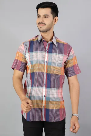 Linen Cotton Multicolored Checkered Shirt