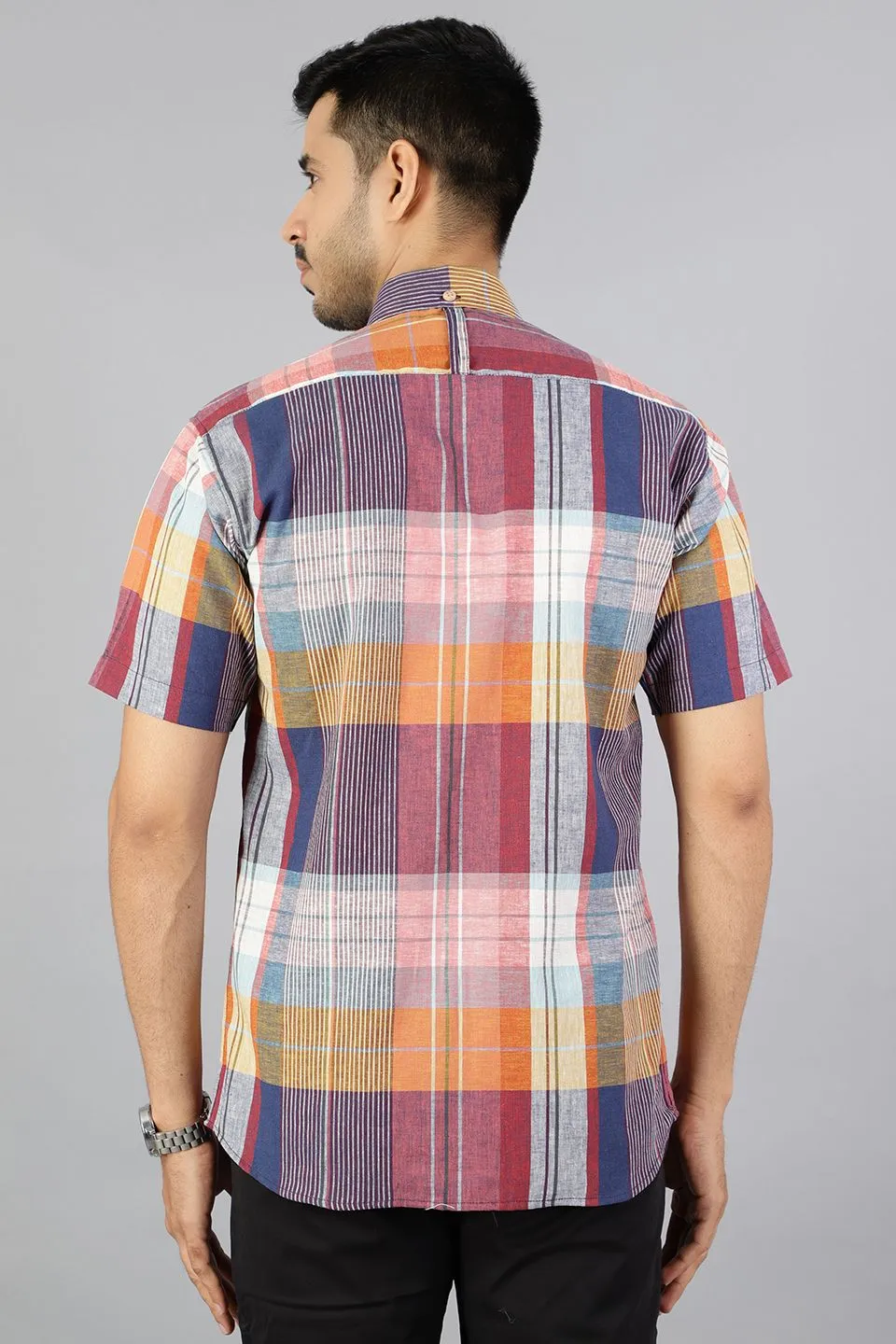 Linen Cotton Multicolored Checkered Shirt