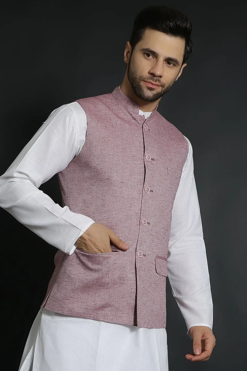 Linen Cotton Red Modi Nehru Jacket