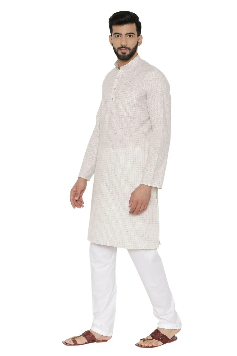 Linen Cotton Rich Beige Kurta Pyjama