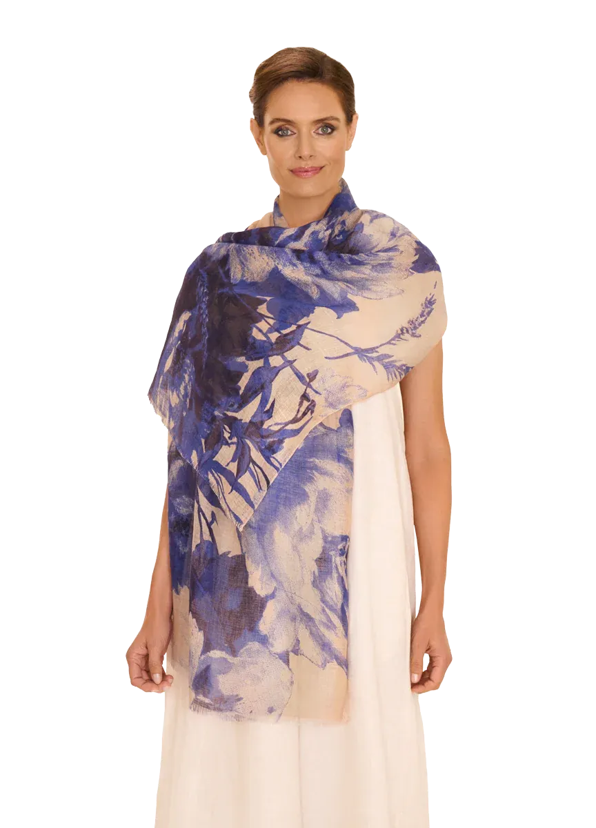 Linen / Cotton Scarf -  China Blue Blooms