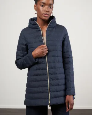 linen down a- line, hi-lo jacket - 9210 blue
