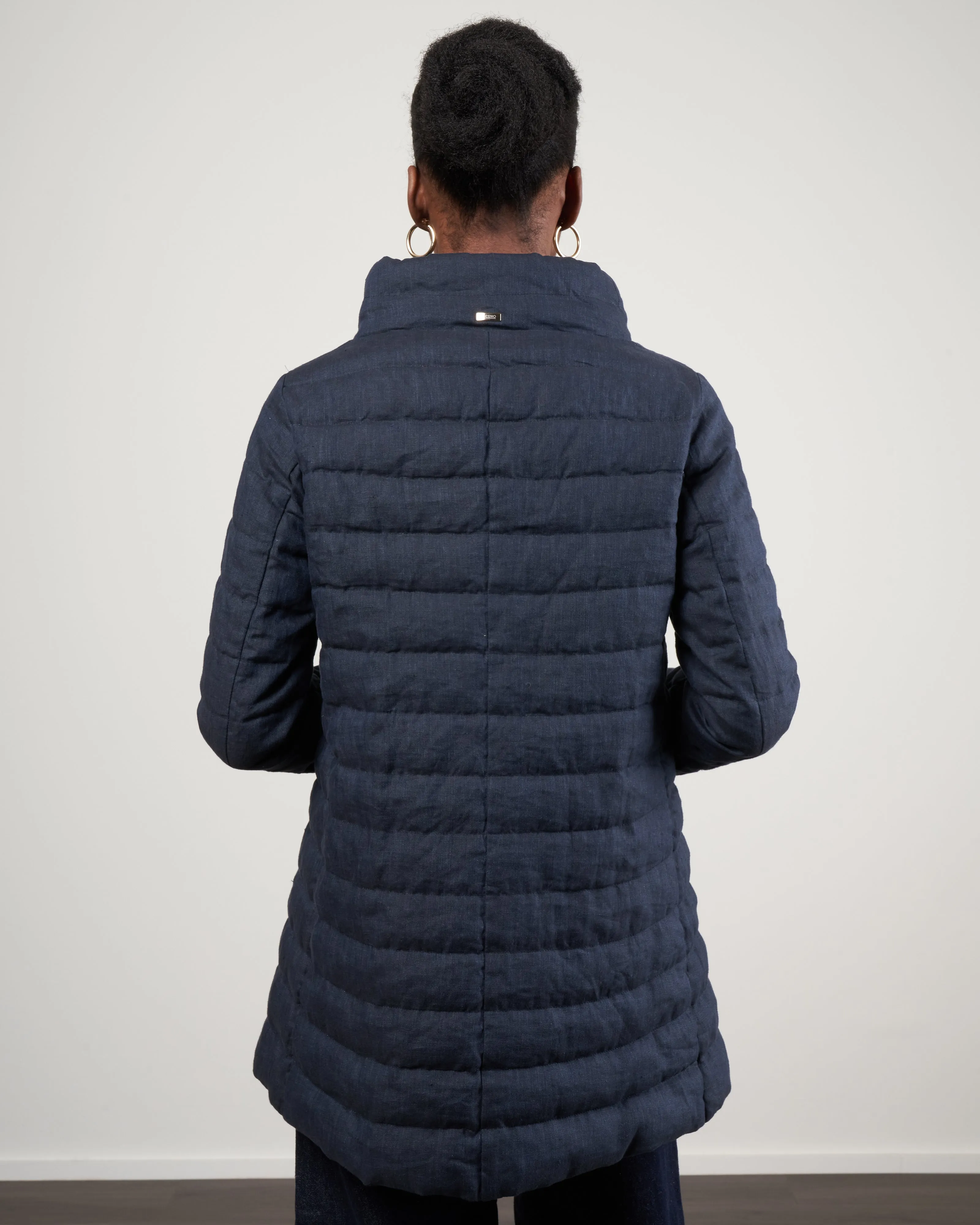 linen down a- line, hi-lo jacket - 9210 blue