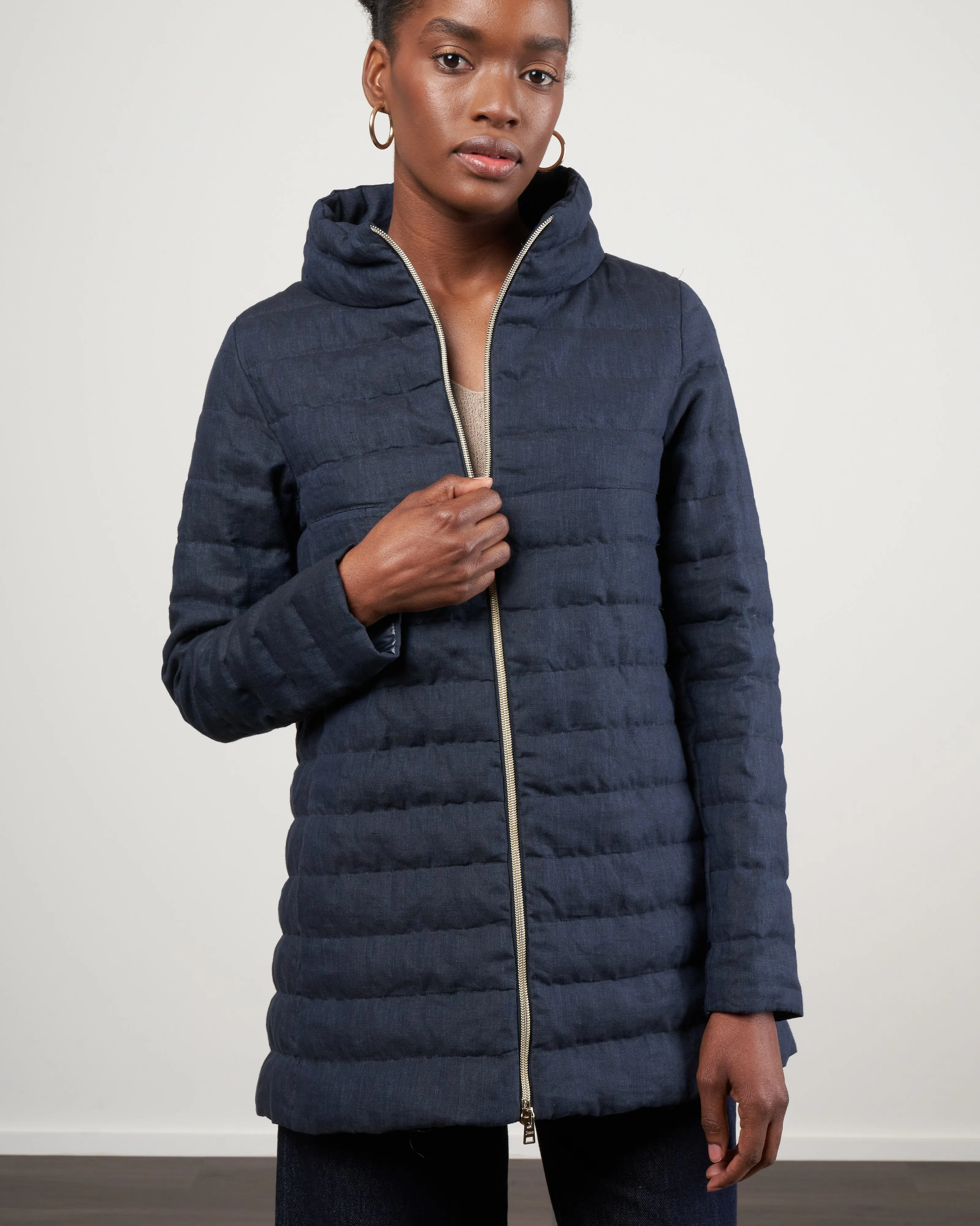 linen down a- line, hi-lo jacket - 9210 blue