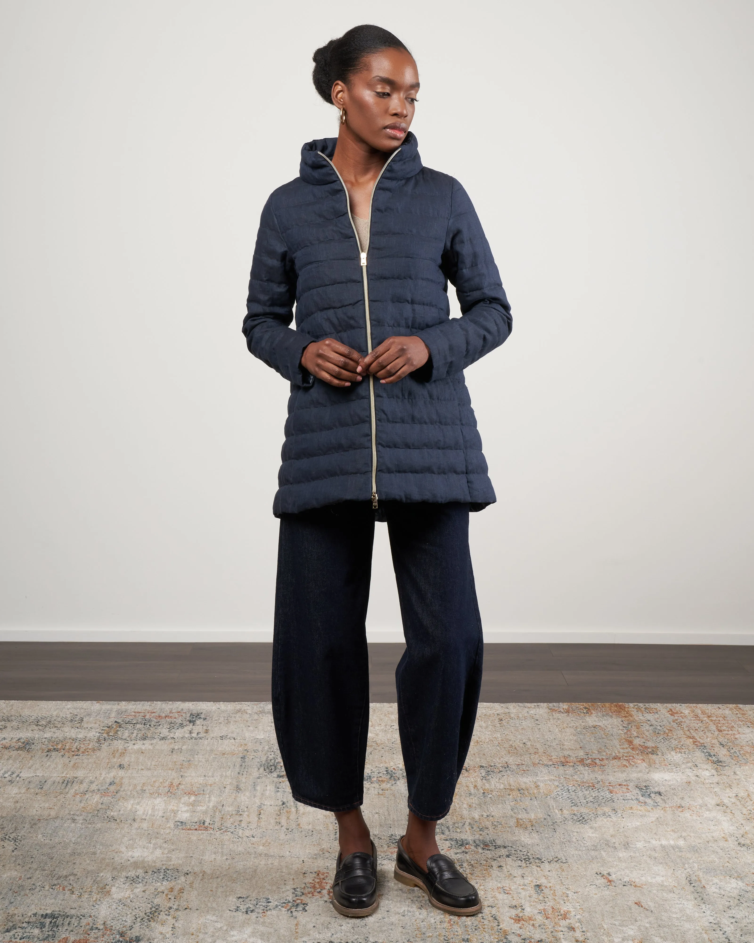 linen down a- line, hi-lo jacket - 9210 blue