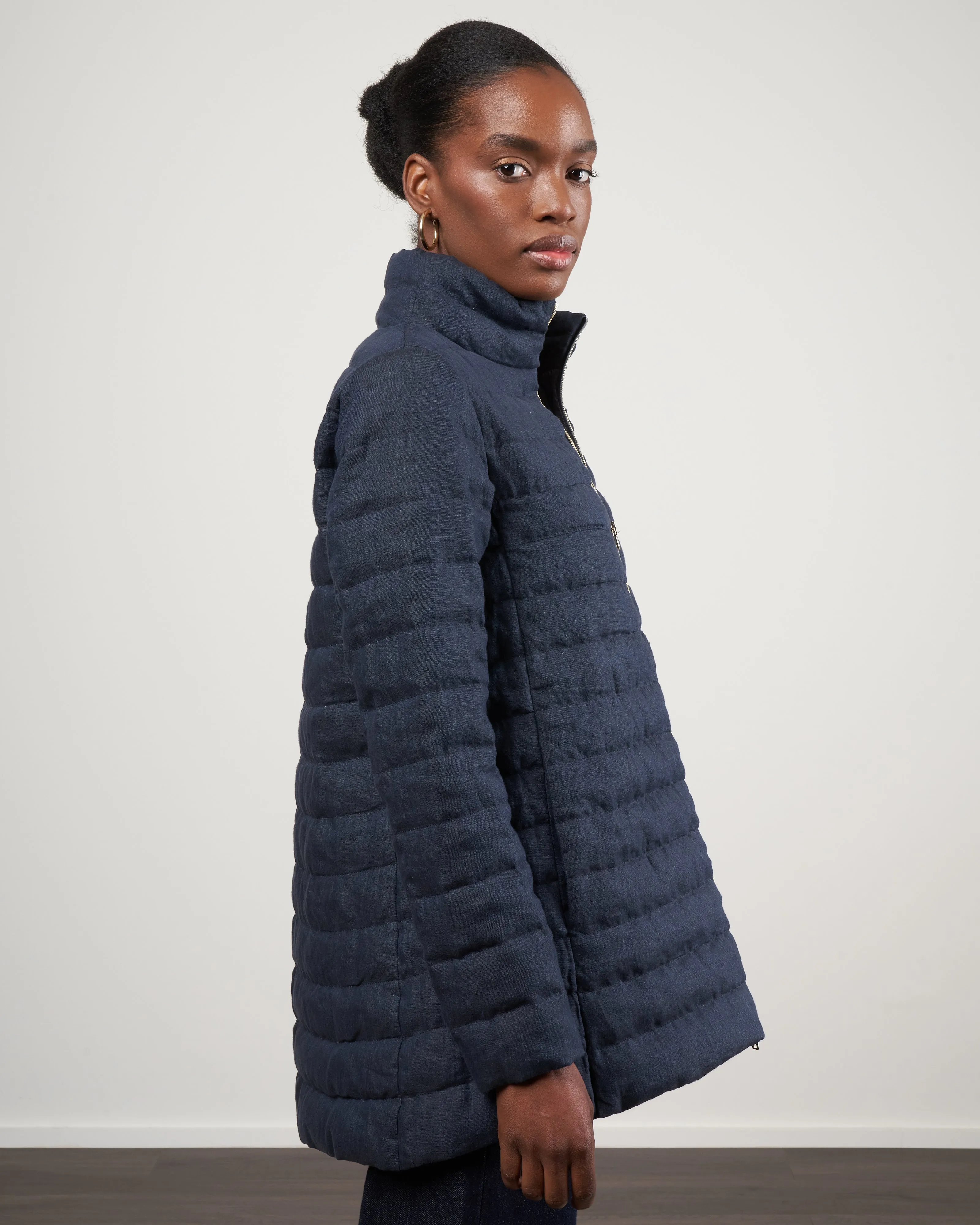 linen down a- line, hi-lo jacket - 9210 blue