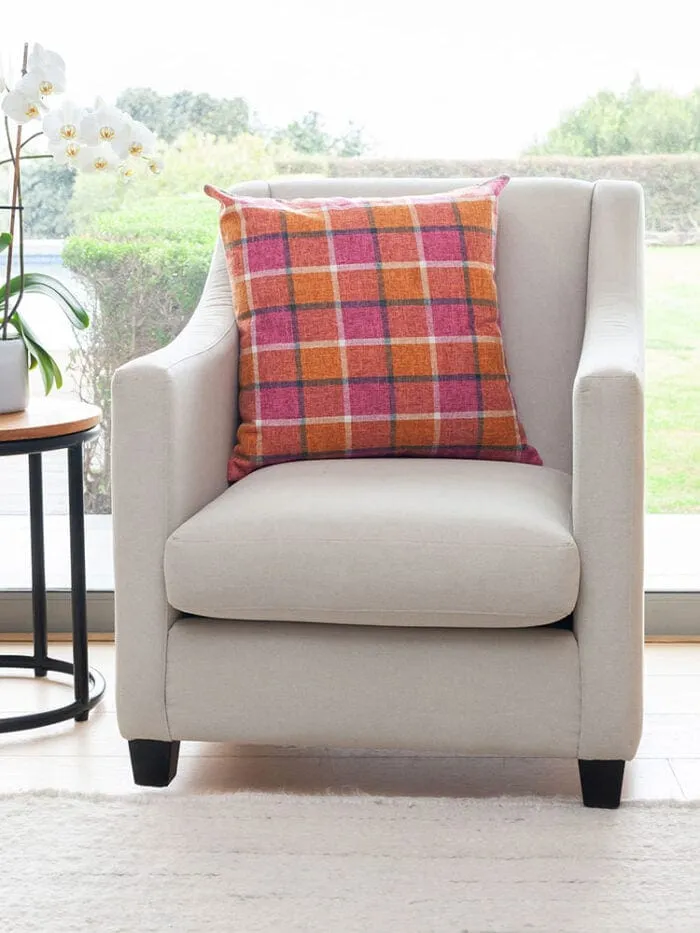 Linen House Checkmate Scatter Cushion 55 x 55cm Coral Blush