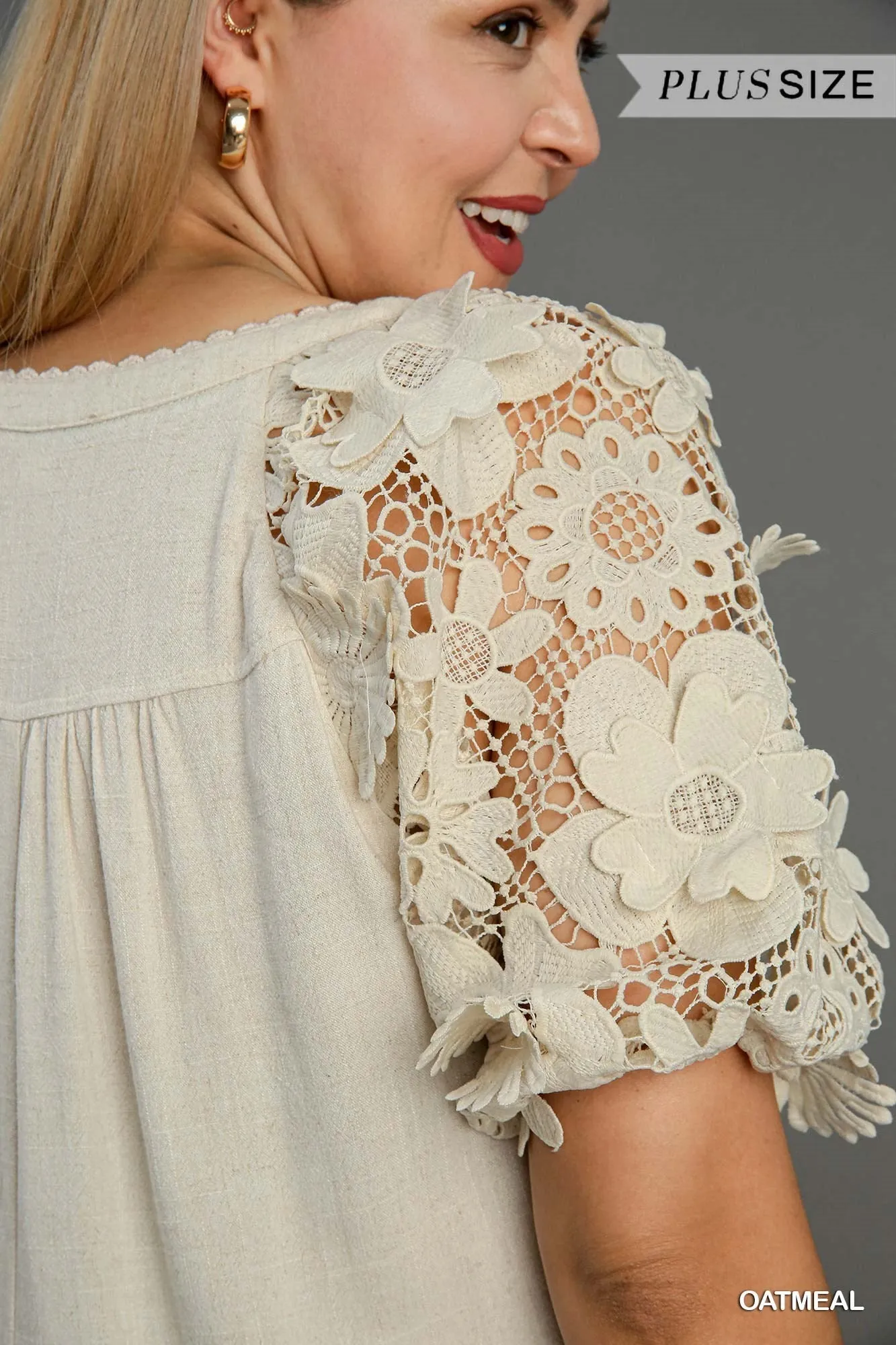 Linen Tiered Split Neck Dress