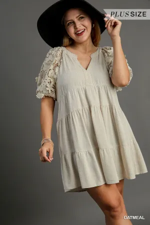 Linen Tiered Split Neck Dress