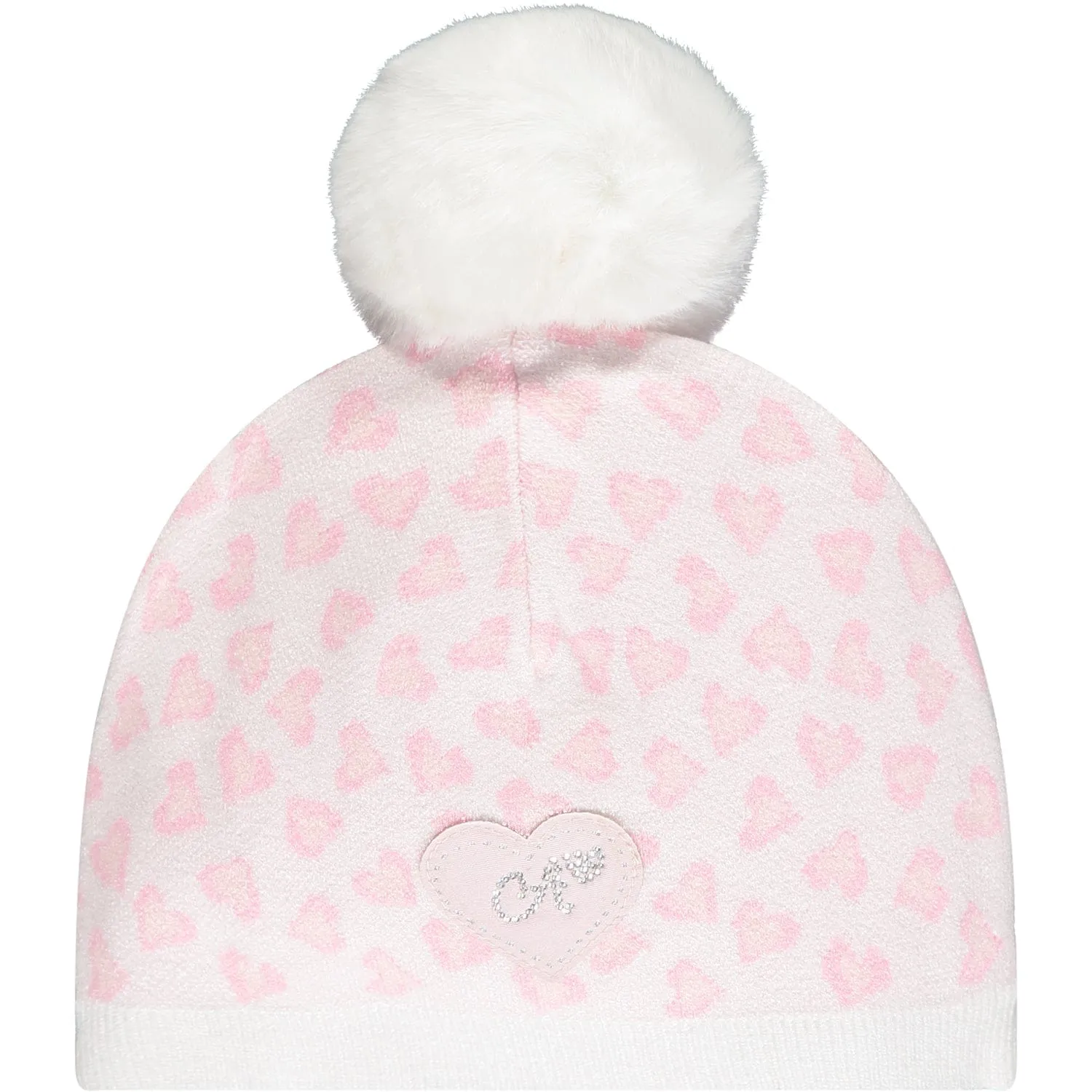 LITTLE A - Ellis Leopard Double Pom Pom Hat - White
