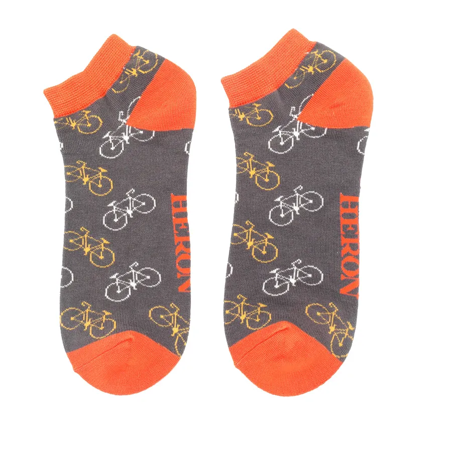 Little Bikes Bamboo Trainer Socks in Charcoal by Mr Heron, Size UK 7-11