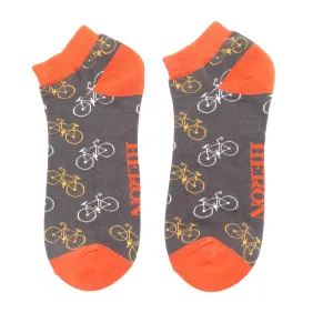 Little Bikes Bamboo Trainer Socks in Charcoal by Mr Heron, Size UK 7-11