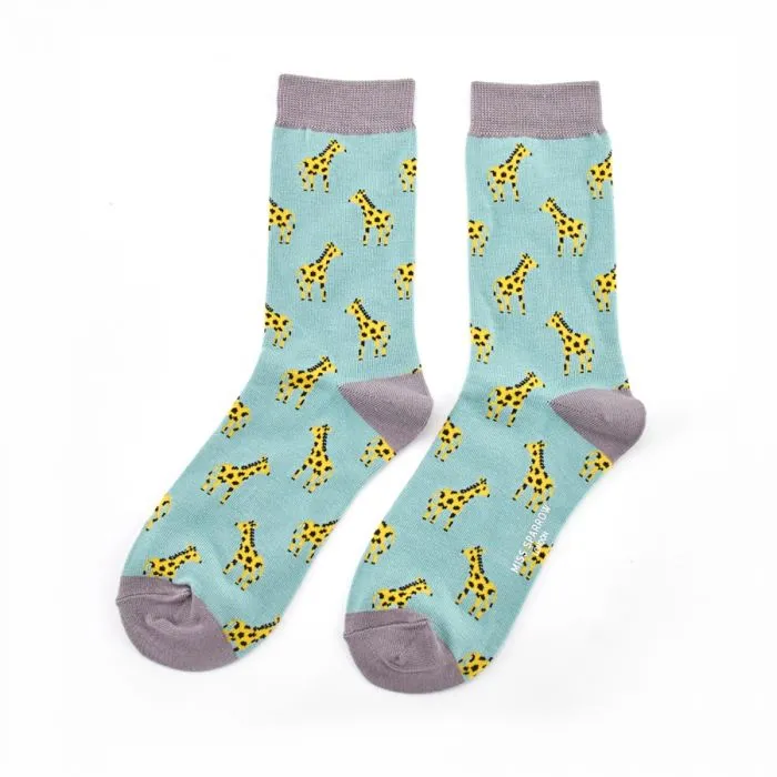 Little Giraffe Bamboo Socks in Duck Egg by Miss Sparrow, Size UK 4-7