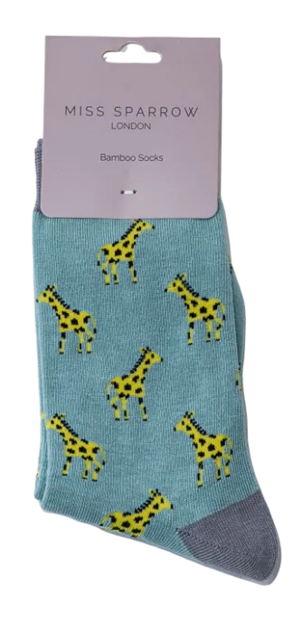 Little Giraffe Bamboo Socks in Duck Egg by Miss Sparrow, Size UK 4-7