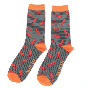 Lobster Bamboo Socks in Grey by Mr Heron, Size UK 7-11