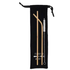 Long Double Trouble Stainless Steel Straw Set with Travel Pouch (Rose Gold)