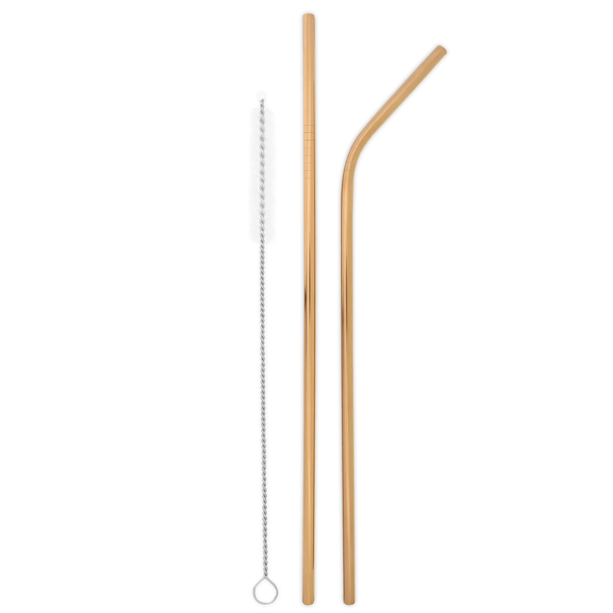 Long Double Trouble Stainless Steel Straw Set with Travel Pouch (Rose Gold)
