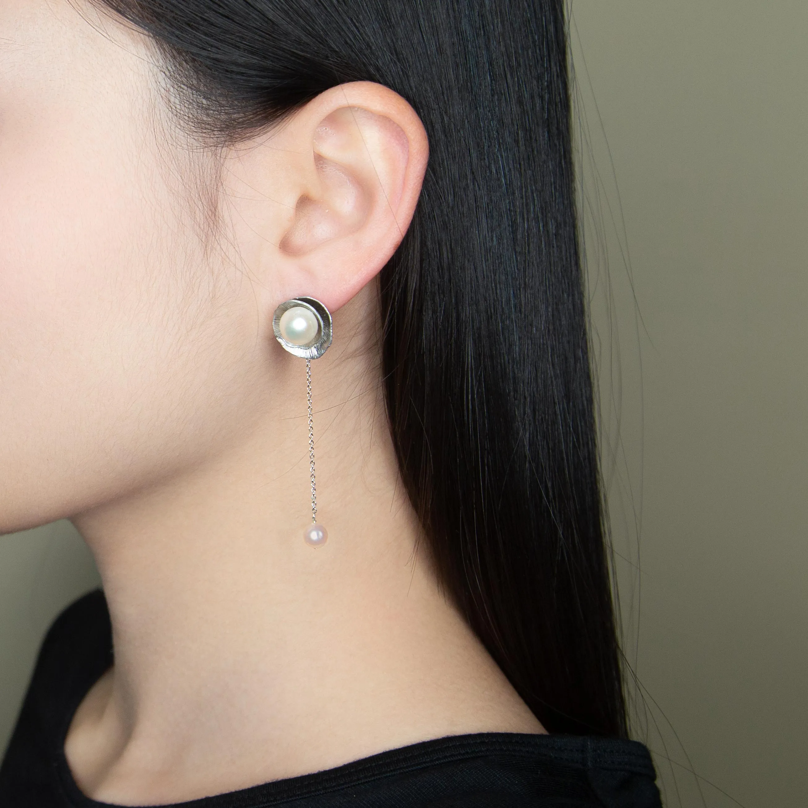 Lotus Leaf Pearl Stud Earrings