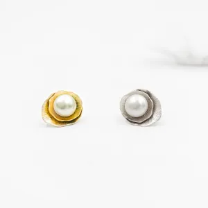 Lotus Leaf Pearl Stud Earrings