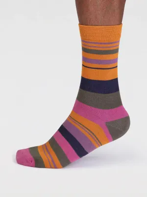 Maddock Bamboo Stripe Socks in Turmeric Yellow by Thought, Size 7-11
