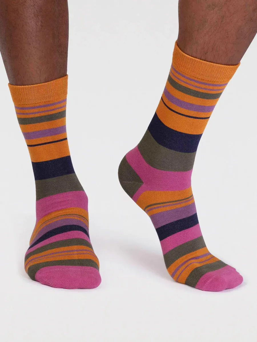 Maddock Bamboo Stripe Socks in Turmeric Yellow by Thought, Size 7-11