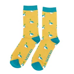Mallard Duck Bamboo Socks in Mustard by Mr Heron, Size UK 7-11
