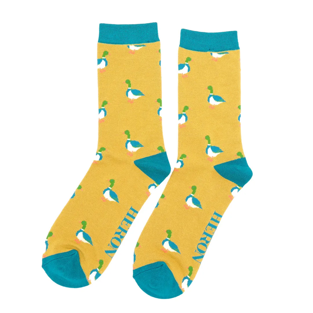 Mallard Duck Bamboo Socks in Mustard by Mr Heron, Size UK 7-11