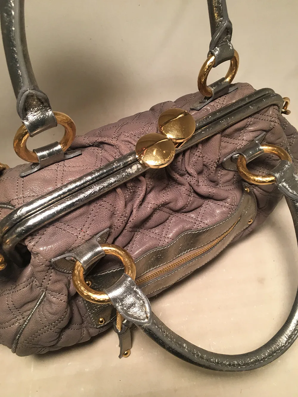 Marc Jacobs Quilted Grey Leather Stam Bag