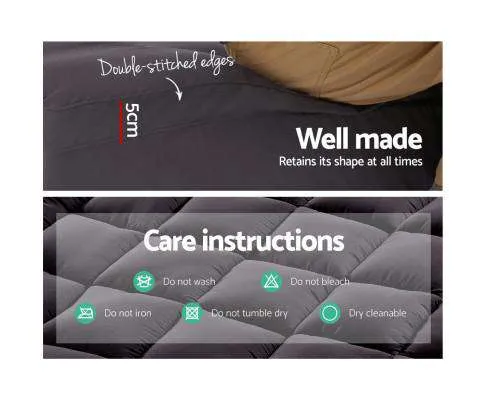 Mattress Topper Pillowtop 1000GSM Charcoal Microfibre Bamboo Fibre Filling Protector
