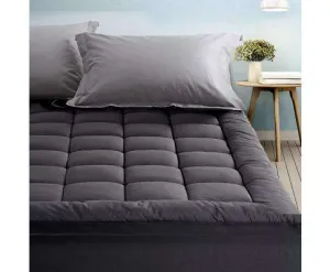 Mattress Topper Pillowtop 1000GSM Charcoal Microfibre Bamboo Fibre Filling Protector