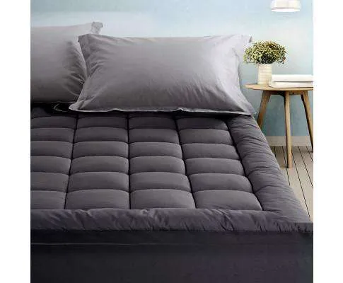 Mattress Topper Pillowtop 1000GSM Charcoal Microfibre Bamboo Fibre Filling Protector