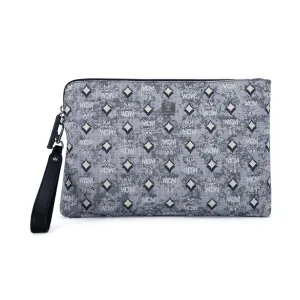 MCM Vintage Monogram Jacquard Wrist Zip Pouch Grey  Medium