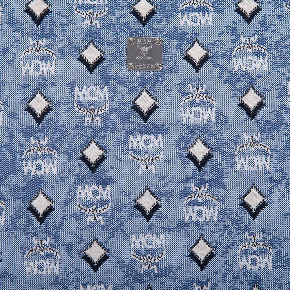 MCM Vintage Monogram Jacquard Wrist Zip Pouch in Blue Medium