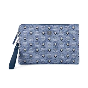 MCM Vintage Monogram Jacquard Wrist Zip Pouch in Blue Medium