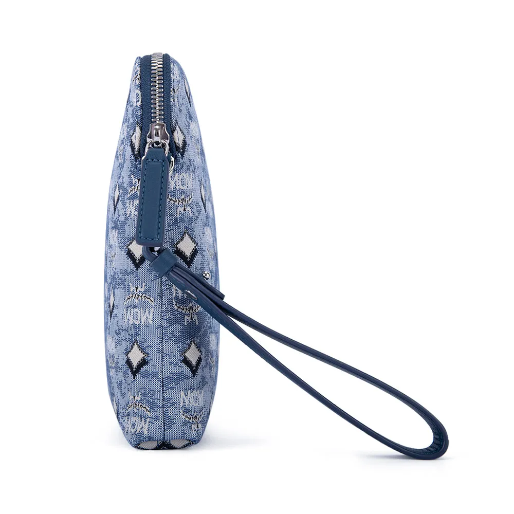 MCM Vintage Monogram Jacquard Wrist Zip Pouch in Blue Medium