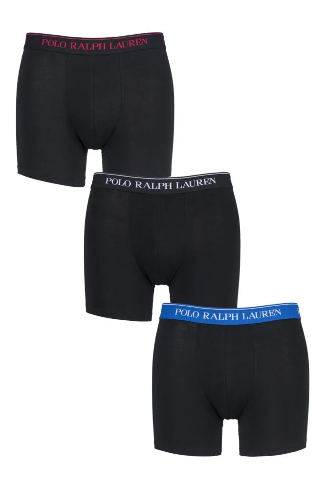 Mens 3 Pack Ralph Lauren Plain Cotton Stretch Longer Leg Boxer Briefs