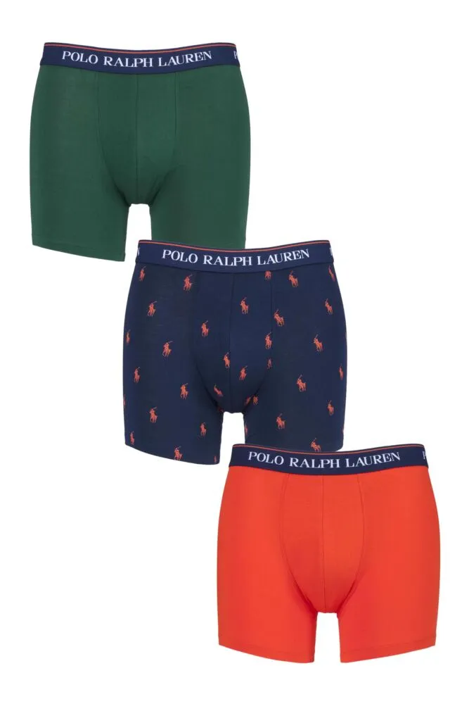 Mens 3 Pack Ralph Lauren Plain Cotton Stretch Longer Leg Boxer Briefs